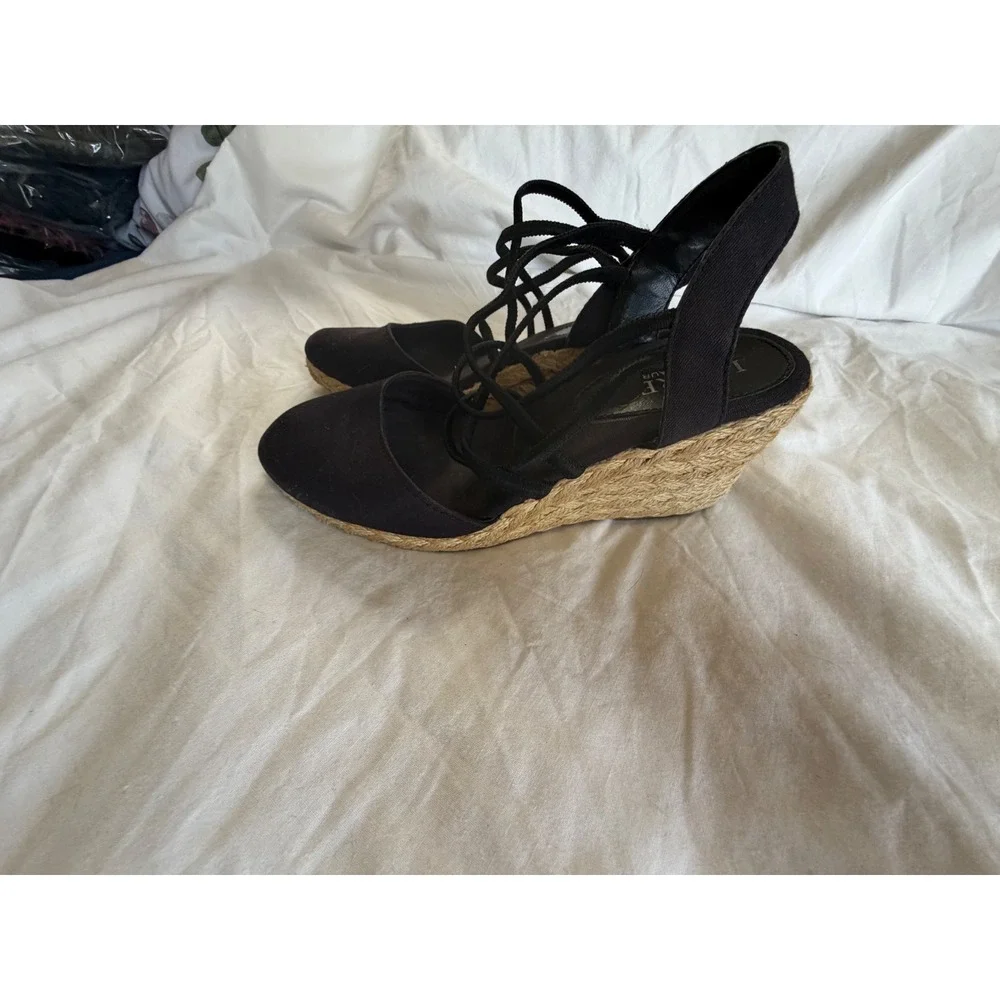 Lauren Ralph Lauren caralee Black Canvas Espadrille Wedge Sandals‎ Womens 6B